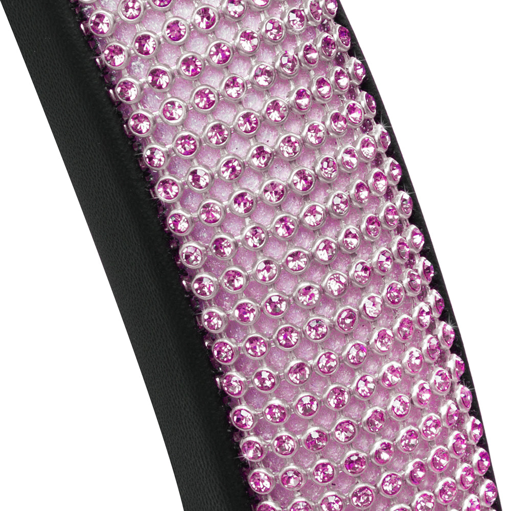 Bling Bling Glitter Diamond Leather Steering Wheel Cover with 9 Rows Crystal Rhinestones, Fits Wheels 14.5 - 15 inch for Women