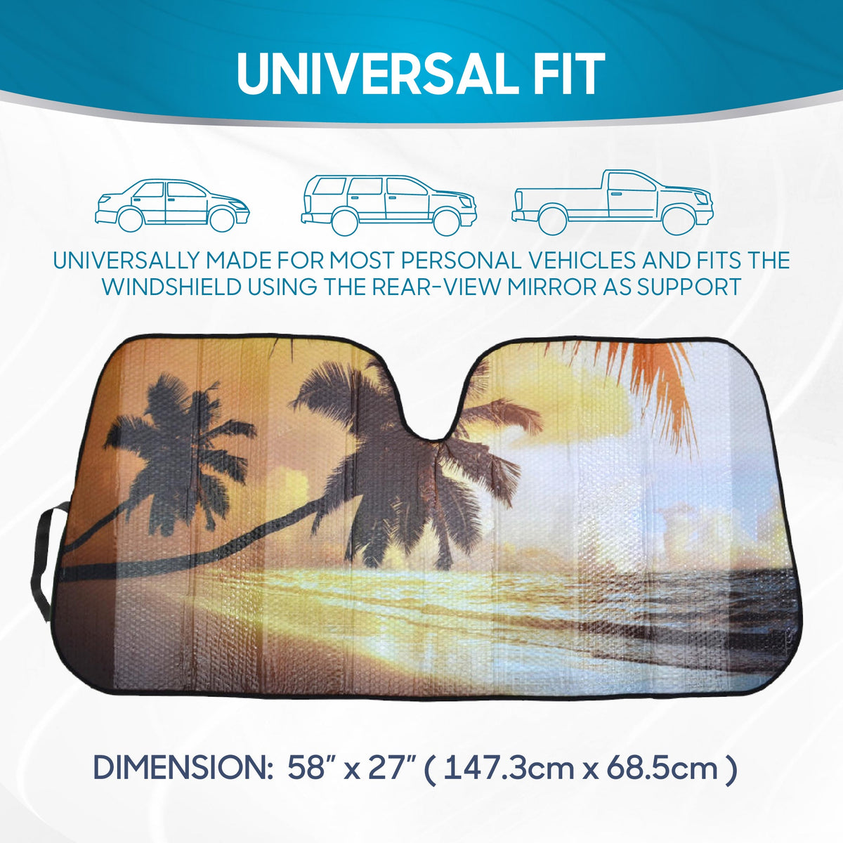BDK Golden Palm Beach Front Windshield Sunshade (58" x 27")