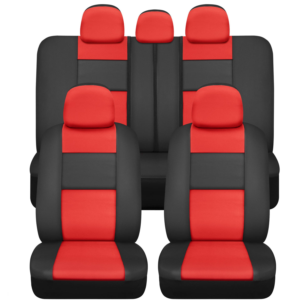 BDK Faux Croc Skin Front Seat Covers and Rear Split Bench Seat Covers - Red