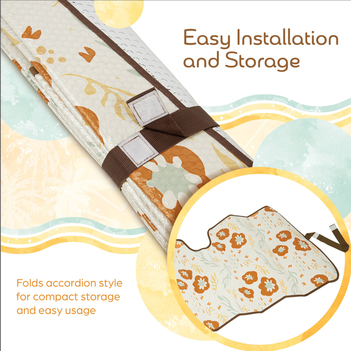 C&C Orange Floral Car Windshield Sun Shade - Sun Visor SunShade for Car Windshield - Window Shades for Cars, SUV & Truck - Dash Cover UV Protection for Front Window Shade Accessories - 57" x 27"