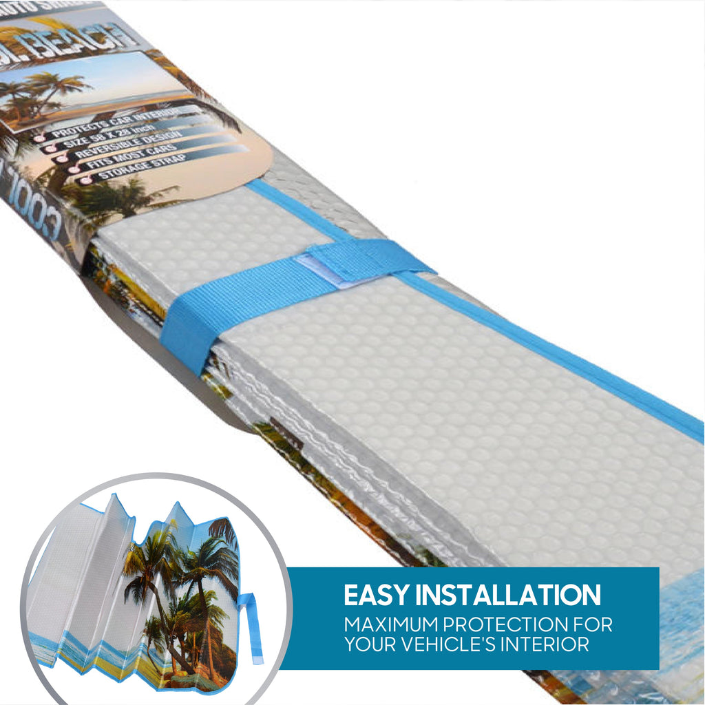 BDK Palm Tree Tropical Island Sunset Front Windshield Sunshade (58" x 27")