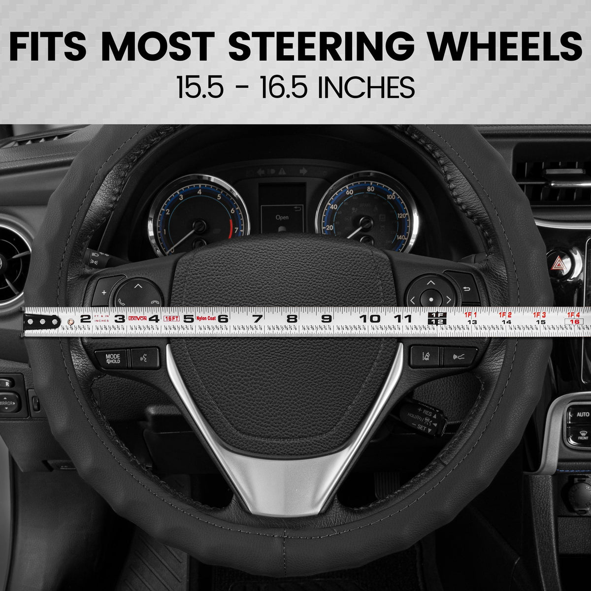 BDK Large Genuine Leather Ergonomic Non-Slip Grip Steering Wheel Cover (Fits 15.5" - 16")