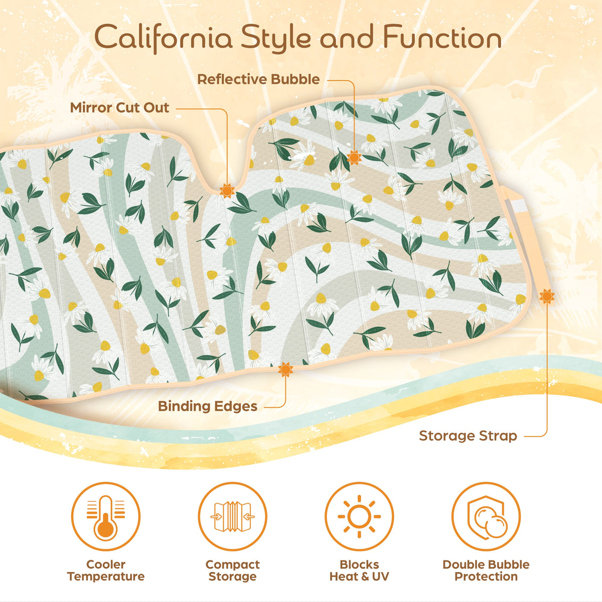 C&C Sage Floral Car Windshield Sun Shade - Sun Visor SunShade for Car Windshield - Window Shades for Cars, SUV & Truck - Dash Cover UV Protection for Front Window Shade Accessories - 57" x 27"