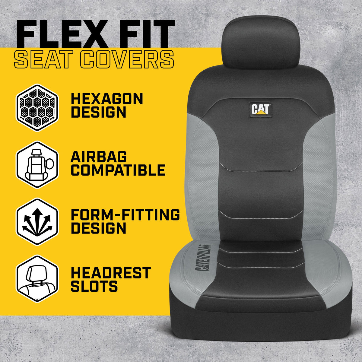 CAT Black & Gray Car Seat Covers Full Set – Front Seat Covers & Rear Bench Seat Cover – Airbag Compatible, 60/40 Split Bench for Trucks, Cars & SUVs – Automotive Interior Seat Protection Accessories --Alias 639034929689400484