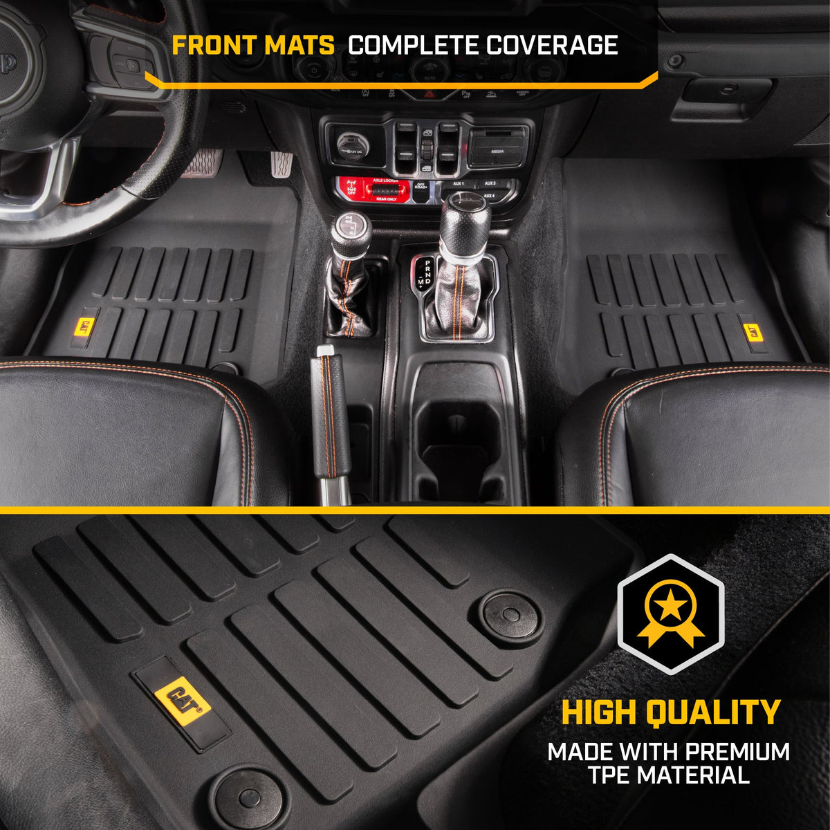CAT 3-Piece JustFit™ 3D Front Liner Mats and Rear Liner Mats for Jeep Wrangler 4XE (2021 - 2026) - Heavy Duty, All Weather, Custom Fit