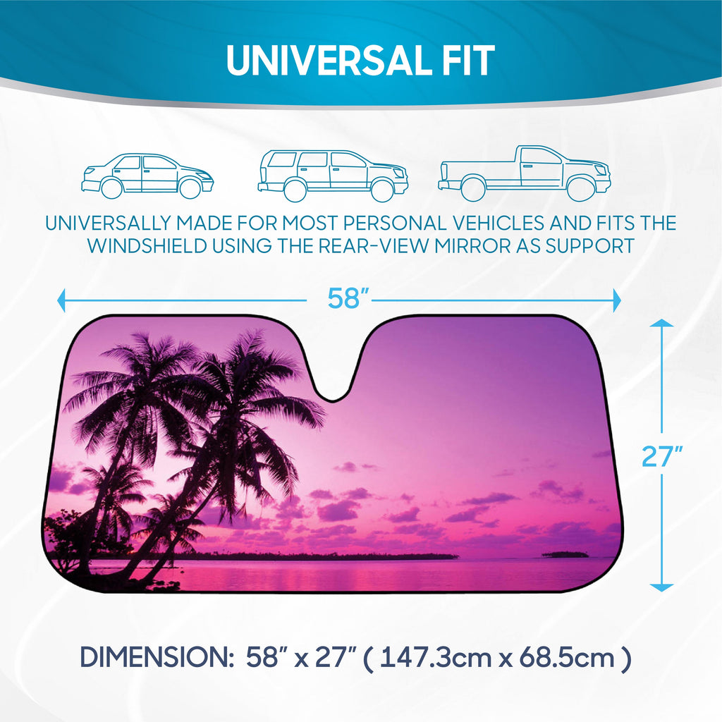 BDK Purple Palm Beach Front Windshield Sunshade (58" x 27")