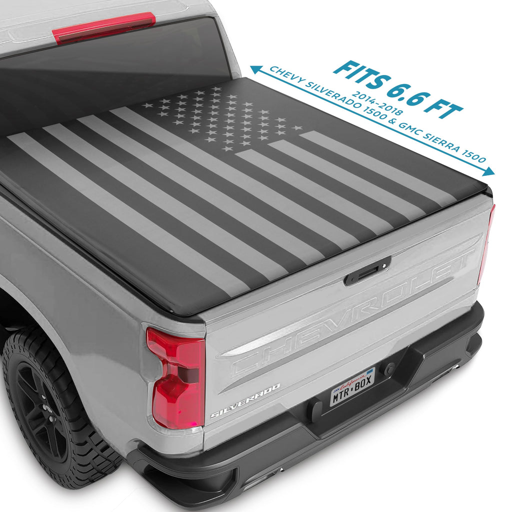 MotorBox Tri-Fold Truck Tonneau Cover for Chevy Silverado 1500 / GMC Sierra 1500 (2014-2018) with 6.6 ft Bed Length