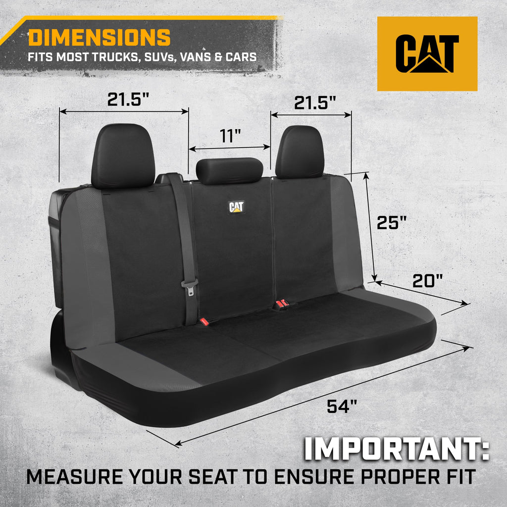 Cat Flexfit Gray Rear Seat Cover for Car – Durable Canvas & Mesh Design 60/40 Split Bench Protector for Cars, Trucks & SUVs – Back Seat Cover for Rear Bench – Interior Car Accessory