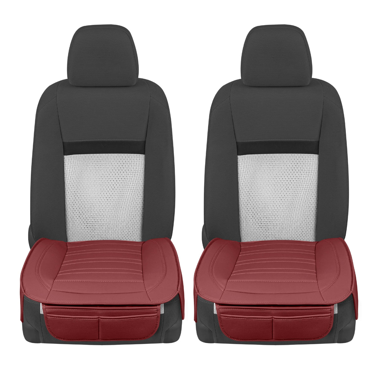 Motor Trend Faux Leather Front Seat Cover for Cars - Set of 2 Burgundy Front Car Seat Covers for SUV & Truck with Storage Pockets - Automotive Car Seats Cover Protector - Bottom Cushion Coverage Only