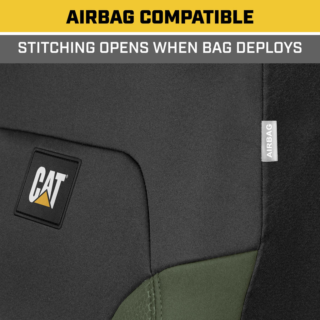 CAT Black & Green Car Seat Covers Full Set – Front Seat Covers & Rear Bench Seat Cover – Airbag Compatible, 60/40 Split Bench for Trucks, Cars & SUVs – Automotive Interior Seat Protection Accessories --Alias 639034939471570448
