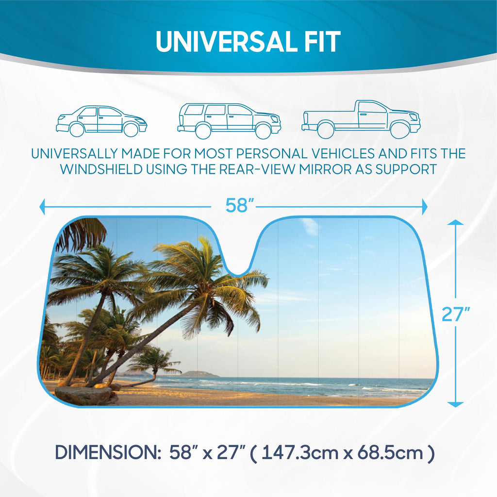 BDK Palm Tree Tropical Island Sunset Front Windshield Sunshade (58" x 27")