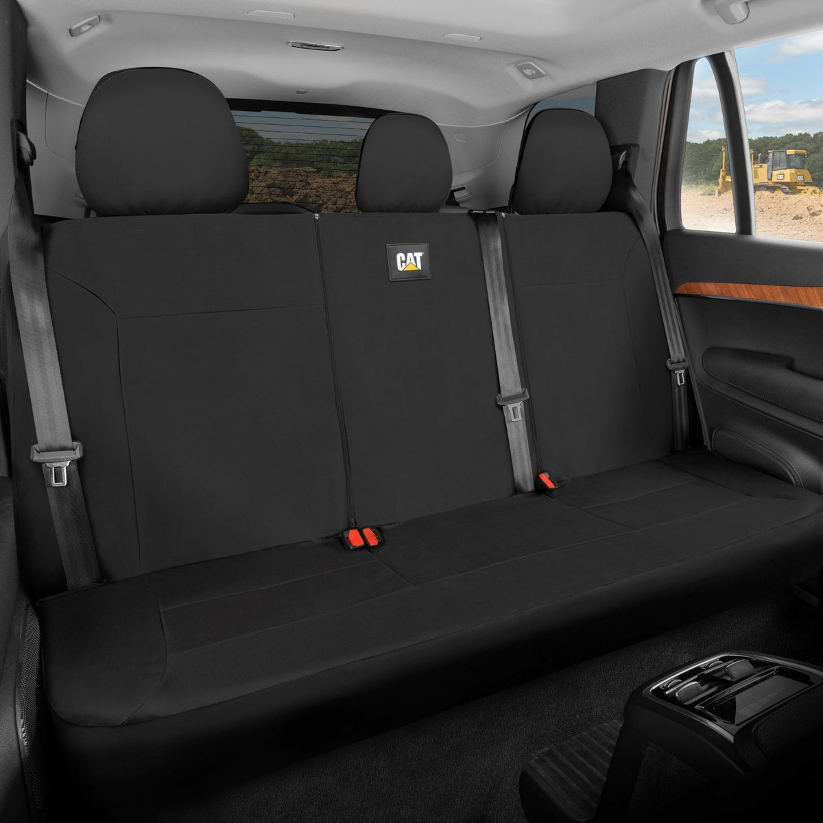CAT Black Rear Seat Cover for Trucks, Cars & SUVs – Heavy-Duty Oxford Canvas – 60/40 Split Bench Protector – Durable Back Seat Cover for Work Trucks, Pets, Travel – Car & Truck Interior Accessory