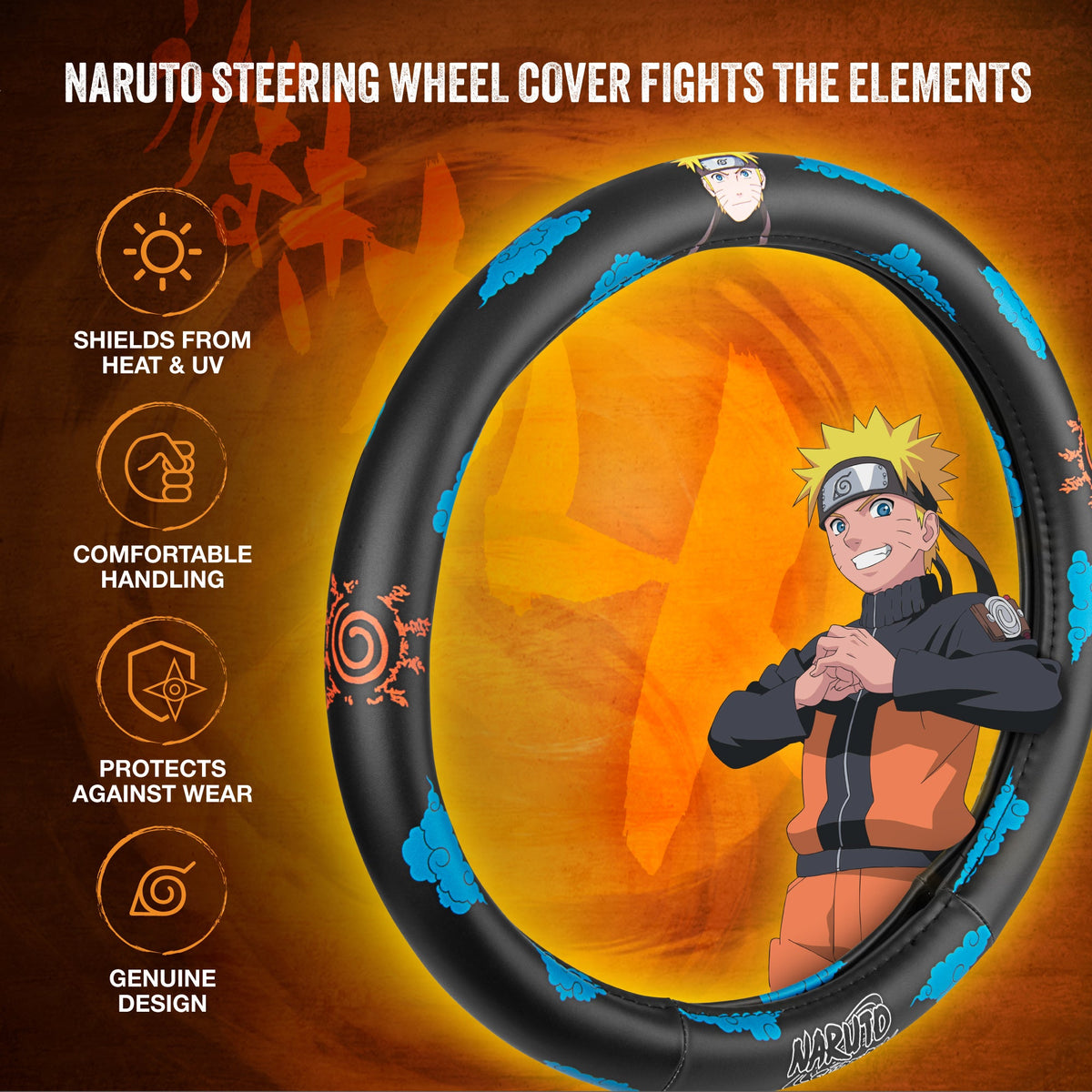 Naruto Shippuden Car Steering Wheel Cover, 15 Inch Anime Steering Wheel Cover, Cushioned Soft Comfortable Cover Anime Car Accessories for Men Women, Kumogakure
