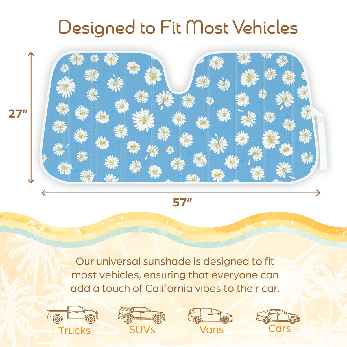 C&C Blue Daisy Car Windshield Sun Shade - Sun Visor SunShade for Car Windshield - Window Shades for Cars, SUV & Truck - Dash Cover UV Protection for Front Window Shade Accessories - 57" x 27"