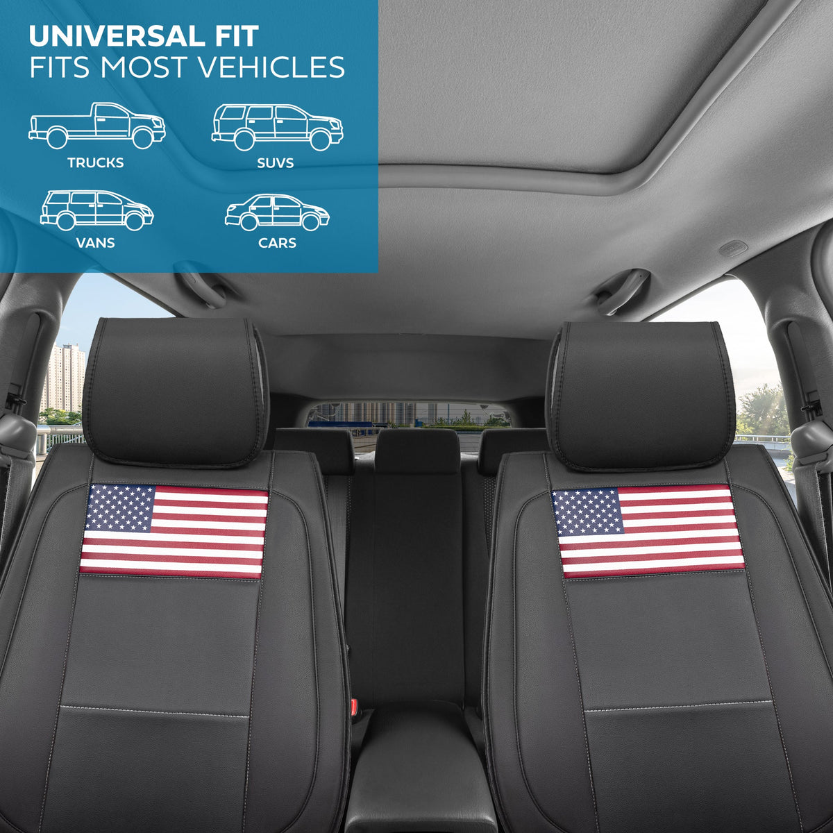 MotorBox American Flag Seat Covers for Trucks, Cars, & SUV - Napa Leather US Car Seat Covers American Flag Truck Accessories - Car Seat Cover Patriotic American Flag Car Accessories Car Seat Protector