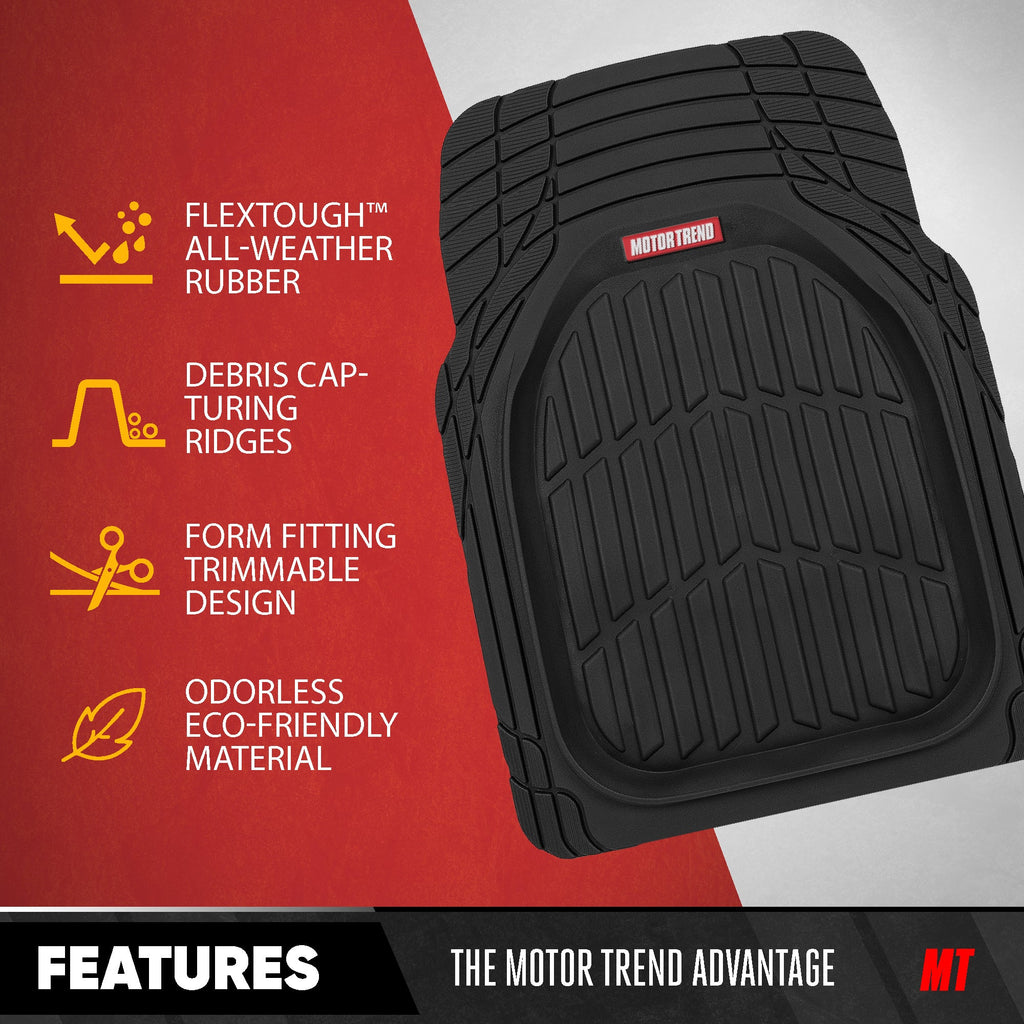 MotorTrend 4-Piece FlexTough Deep Dish Front Floor Mats, Rear Floor Mat, and Trunk/Cargo Mat - Heavy Duty, All Weather, Trim to Fit