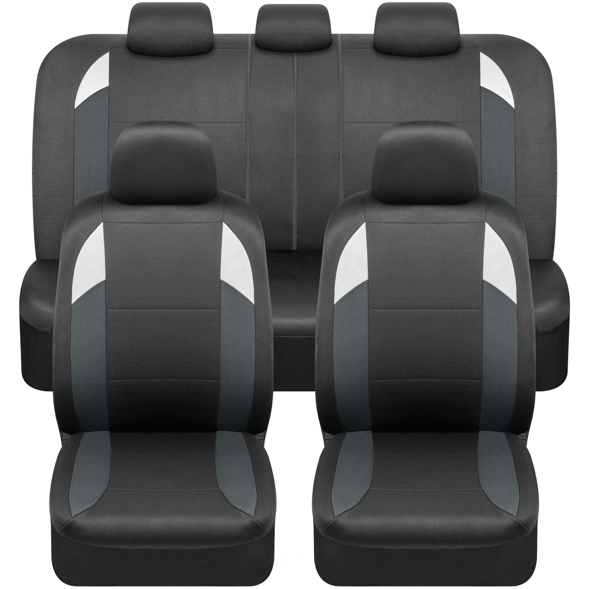 BDK Tri-Tone Monaco Front Seat Covers and Split Rear Seat Seat Covers - Black/Charcoal