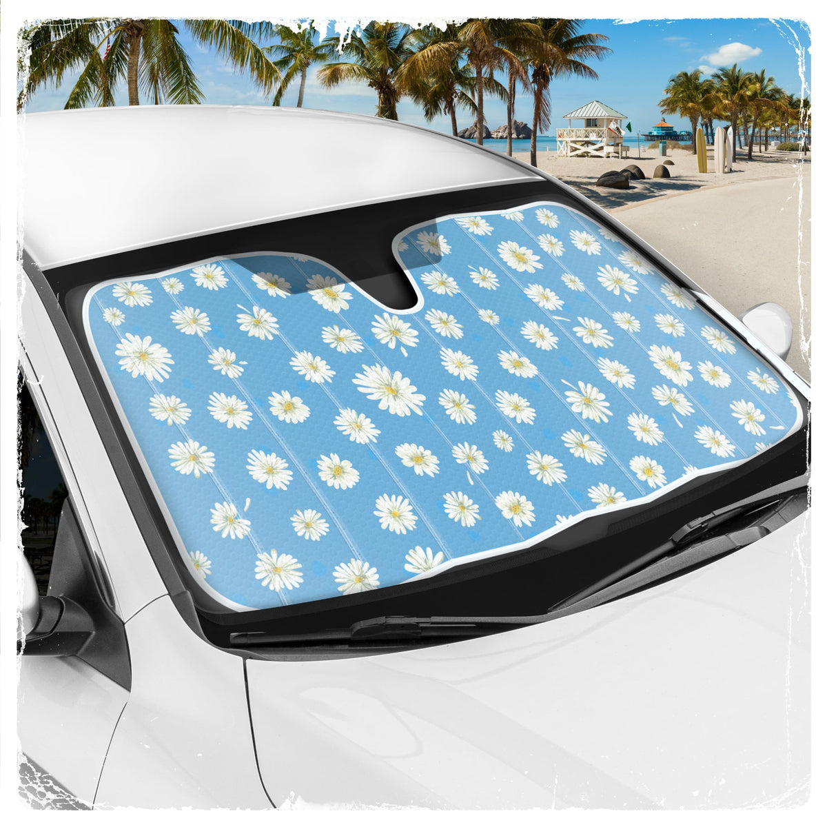 C&C Blue Daisy Car Windshield Sun Shade - Sun Visor SunShade for Car Windshield - Window Shades for Cars, SUV & Truck - Dash Cover UV Protection for Front Window Shade Accessories - 57" x 27"