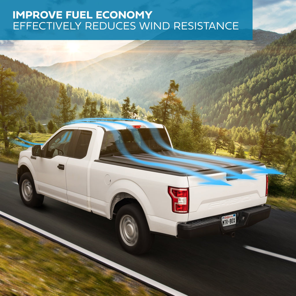 MotorBox Soft Tri-Fold Truck Tonneau Cover for Ram 1500 (2002-2023) / Ram 2500 & 3500 (2003-2020) with 6.4 ft Bed, All-Weather Folding Truck Bed Cover with Black Flag Graphic, Easy Access and Secure Fit