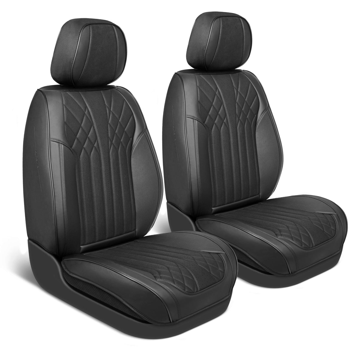 MotorBox Elite Edition Faux Leather & Suede Seat Covers for Cars, Trucks, & SUV - 2 Black Car Seat Covers for Front Seats - Universal Fit Car Accessories Automotive Interior Cover Protector for Cars