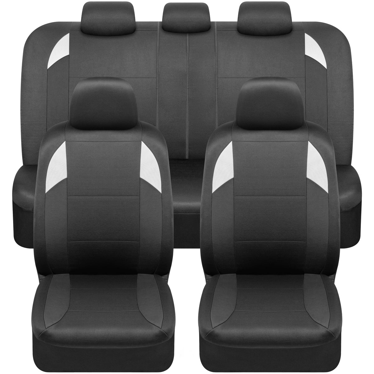 BDK Tri-Tone Monaco Front Seat Covers and Split Rear Seat Seat Covers - Black/Black