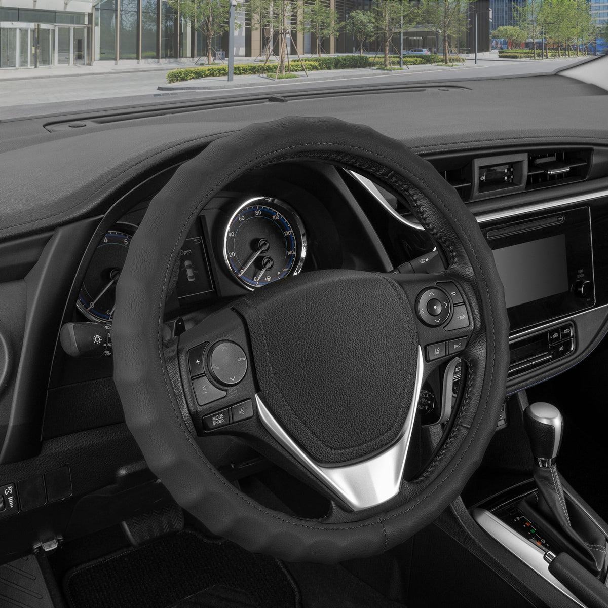 BDK Large Genuine Leather Ergonomic Non-Slip Grip Steering Wheel Cover (Fits 15.5" - 16")
