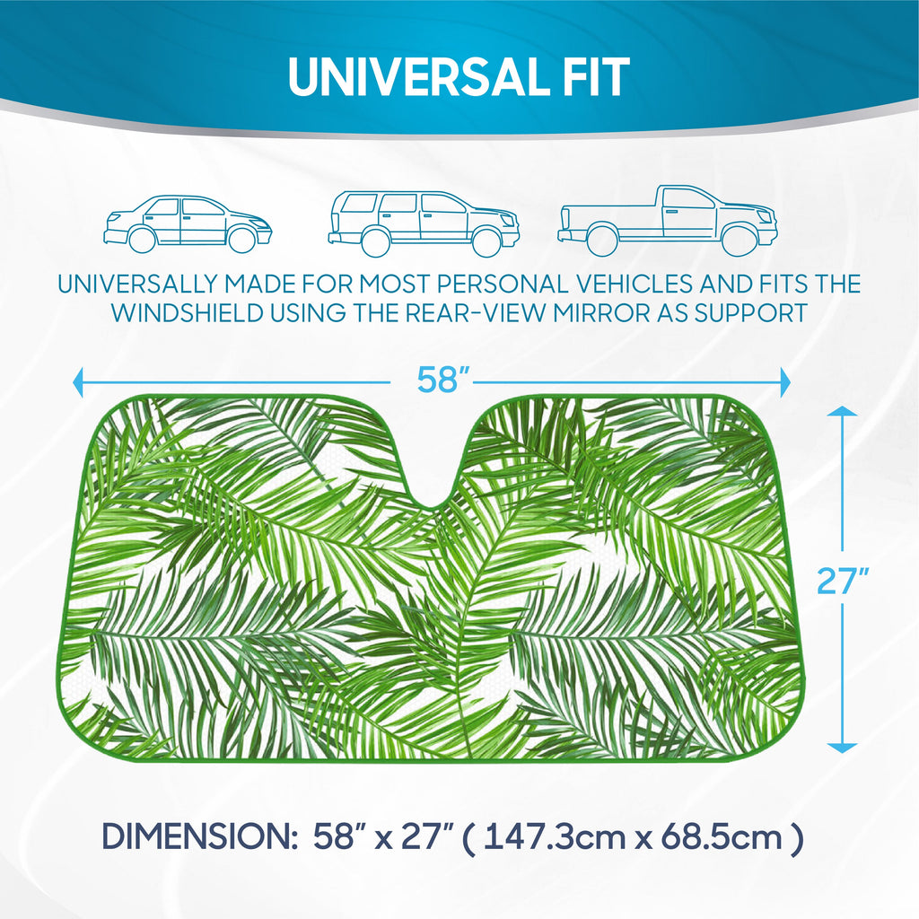 BDK Tropical Leaves Front Windshield Sunshade (58" x 28")