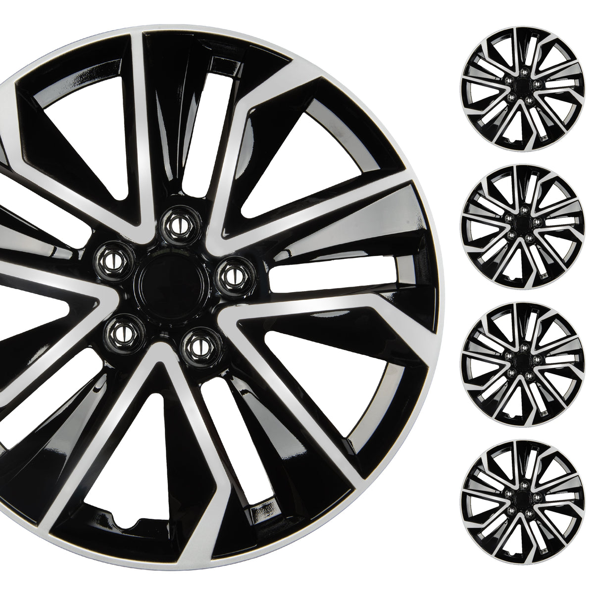 BDK 16 Inch Hubcaps Set of 4 – OEM Replacement Snap-On Wheel Rim Covers - Universal Fit Car Wheel Cover for Cars, Trucks, SUV, Vans Durable ABS Black & Silver 10-Spoke Hub-Cap Car Accessories Exterior
