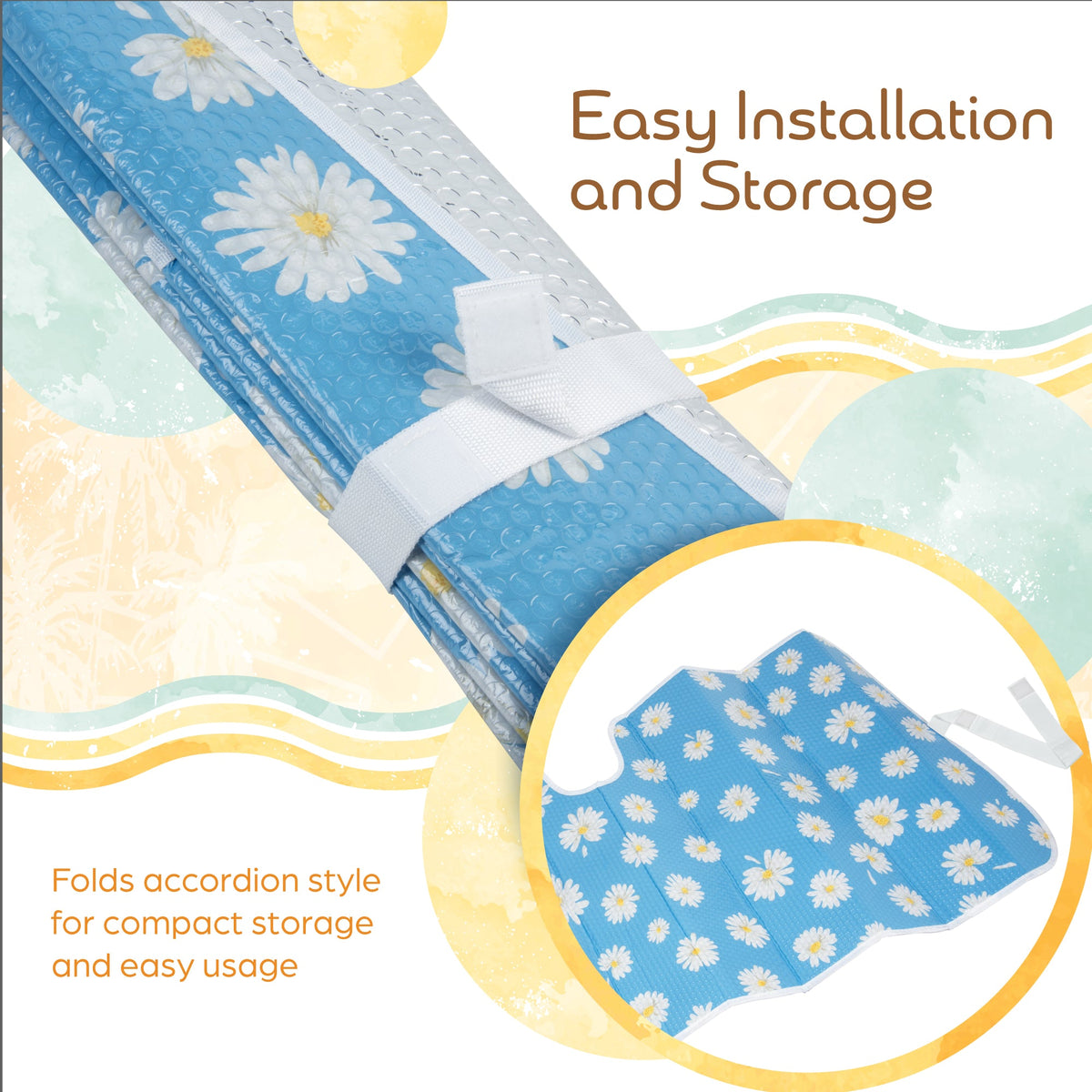C&C Blue Daisy Car Windshield Sun Shade - Sun Visor SunShade for Car Windshield - Window Shades for Cars, SUV & Truck - Dash Cover UV Protection for Front Window Shade Accessories - 57" x 27"