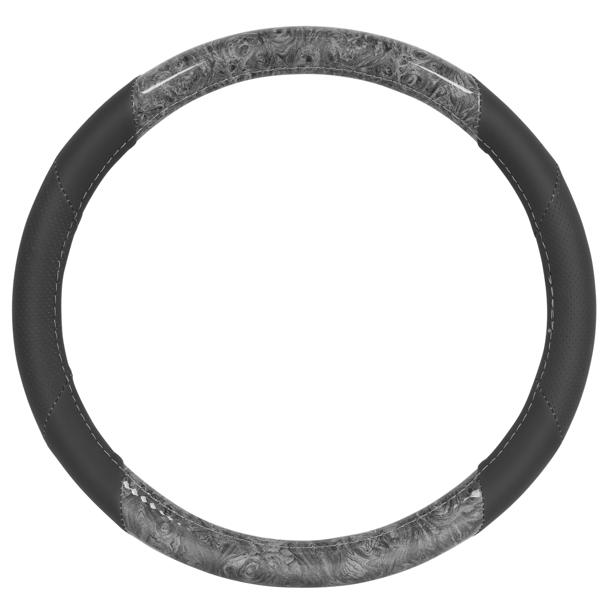 BDK Burlwood Pattern and Leatherette Sport Grip Steering Wheel Cover (Fits 14.5" - 15.5")