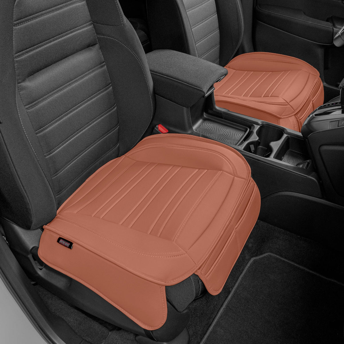 Motor Trend Faux Leather Front Seat Cover for Cars - Set of 2 Brown Front Car Seat Covers for SUV & Truck with Storage Pockets - Automotive Car Seats Cover Protector - For Bottom Cushion Coverage Only