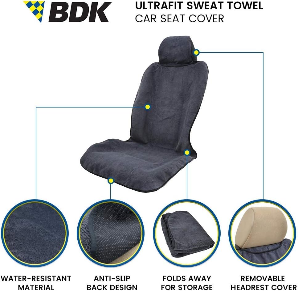 BDK UltraFit Waterpoof Car Seat Towel Cover, Black Trim - Washable Sweat Seat Protector, Ideal for Gym Swimming Surfing Running Crossfit, Fits Most Auto Truck Van and SUV (Multiple Colors)