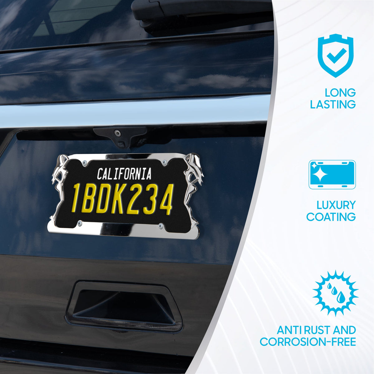 BDK Die-Cast Stainless Metal License Plate Frame/Holder Universal Size - Blank Metal Design (Pack of 2)