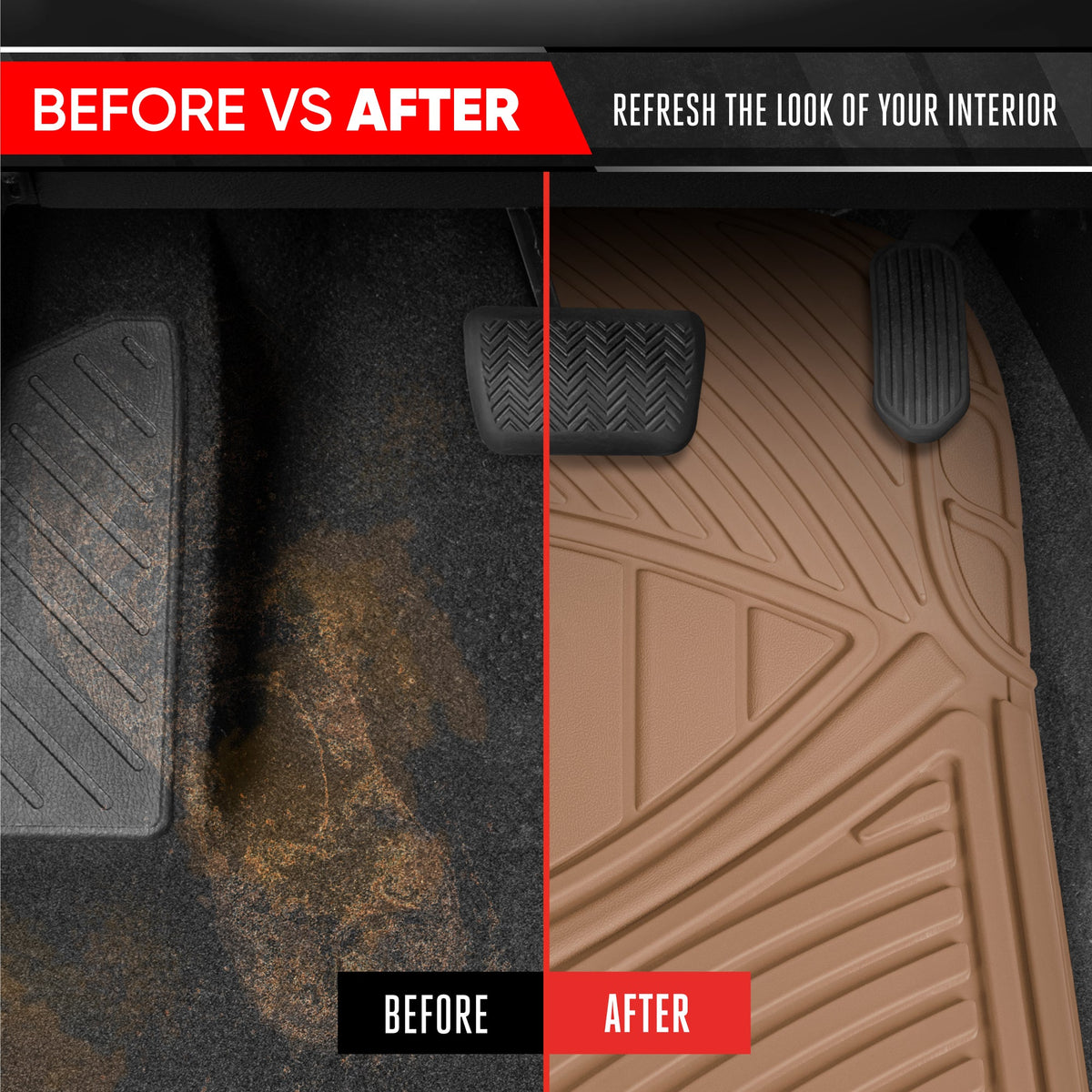 MotorTrend 4-Piece 3-Rows Extra-High Ridgeline Front Floor Mats, Middle Floor Mat, and Rear Floor Mat