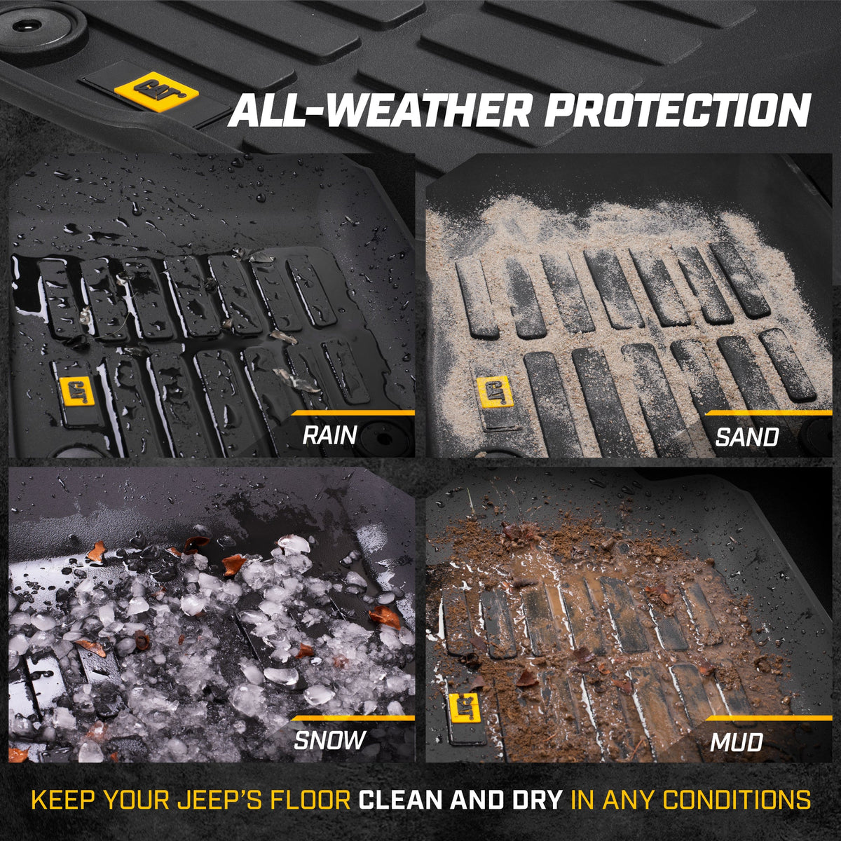 CAT 3-Piece JustFit™ 3D Front Liner Mats and Rear Liner Mats for Jeep Wrangler 4XE (2021 - 2026) - Heavy Duty, All Weather, Custom Fit