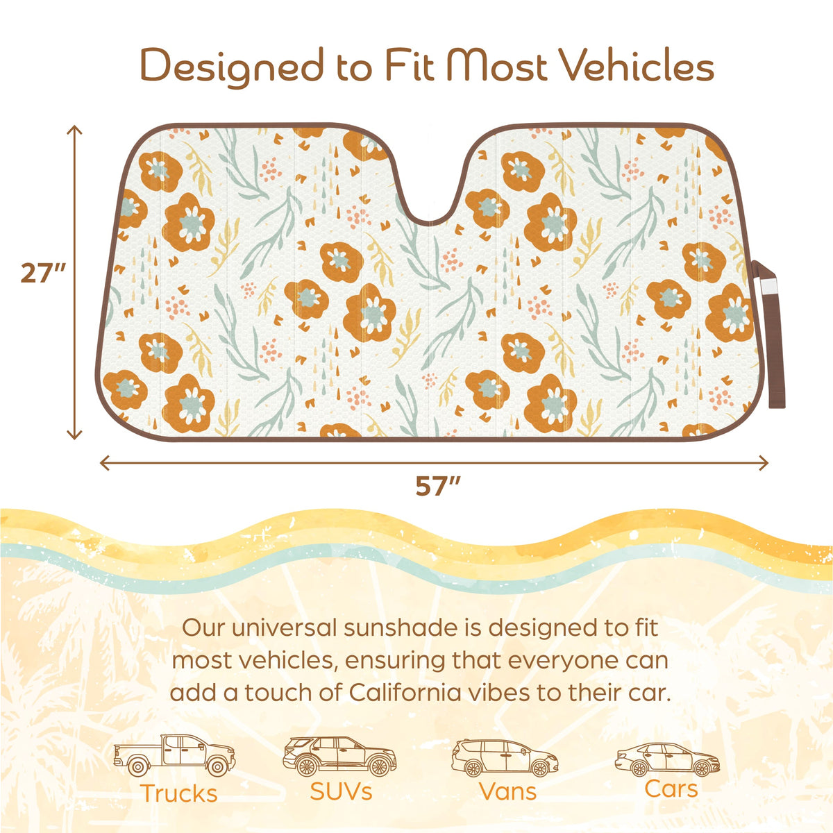 C&C Orange Floral Car Windshield Sun Shade - Sun Visor SunShade for Car Windshield - Window Shades for Cars, SUV & Truck - Dash Cover UV Protection for Front Window Shade Accessories - 57" x 27"