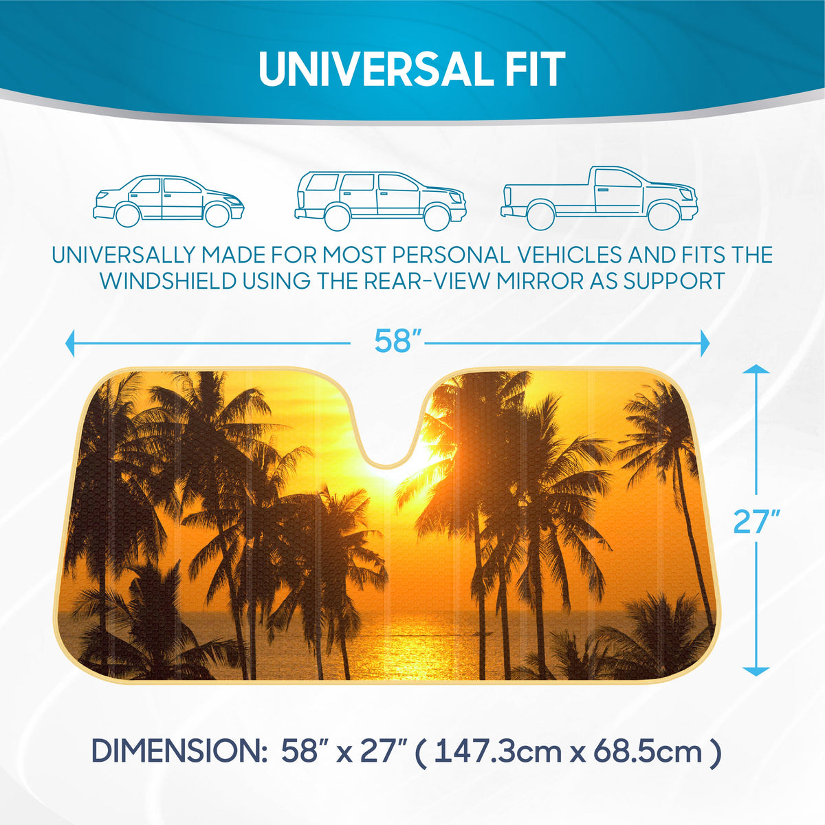BDK Golden Sunset Beach Front Windshield Sunshades (58" x 27")
