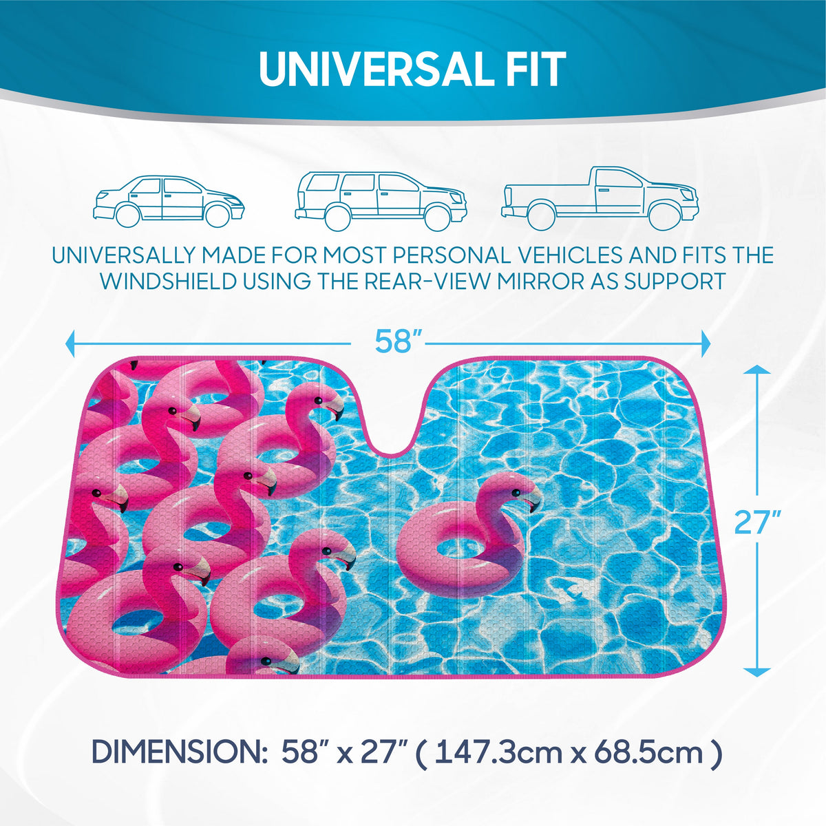 BDK Pink Flamingo Front Windshield Sunshade (58" x 27")