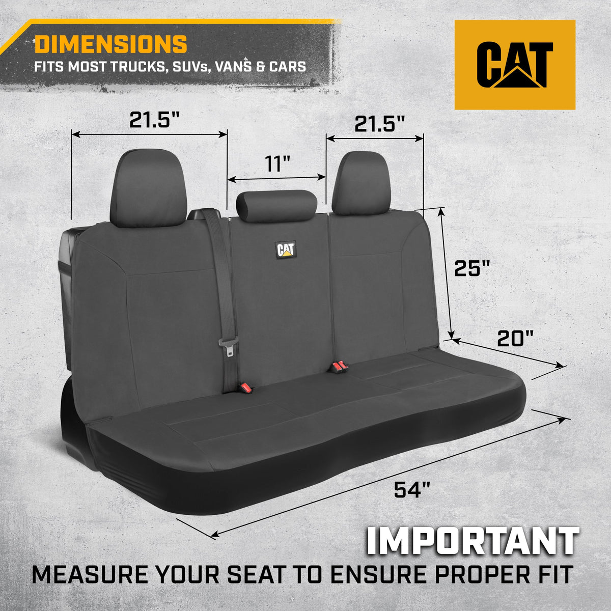 CAT Gray Rear Seat Cover for Trucks, Cars & SUVs - Heavy-Duty Oxford Canvas - 60/40 Split Bench Protector - Durable Back Seat Cover for Work Trucks, Pets, Travel - Car & Truck Interior Accessory