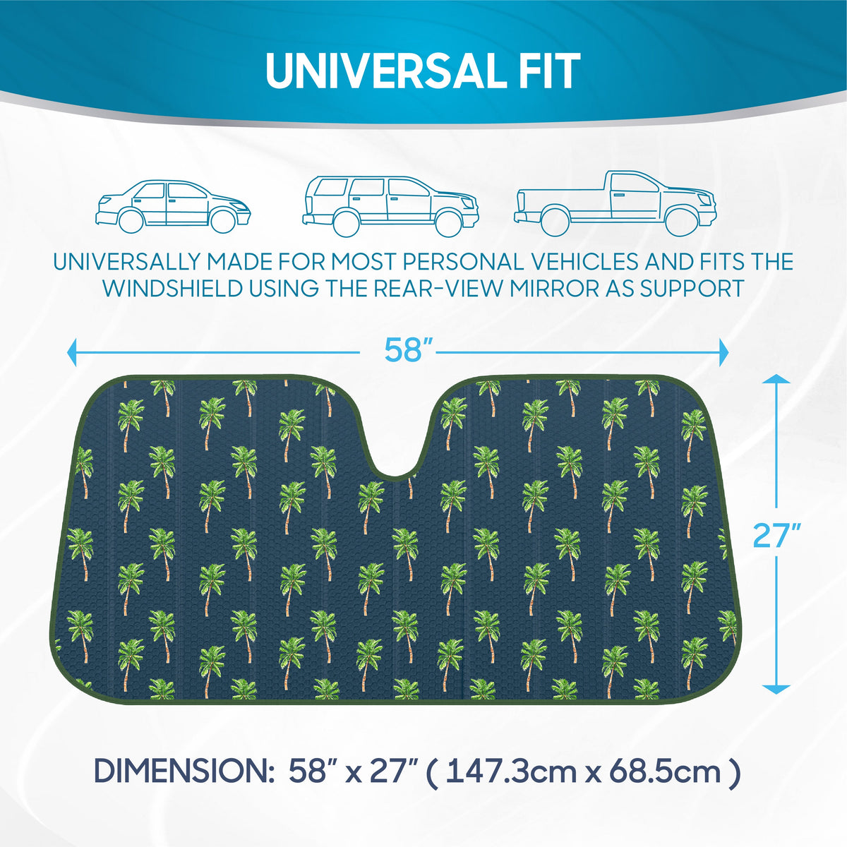 BDK Cali Palm Front Windshield Sunshade (57" x 27")