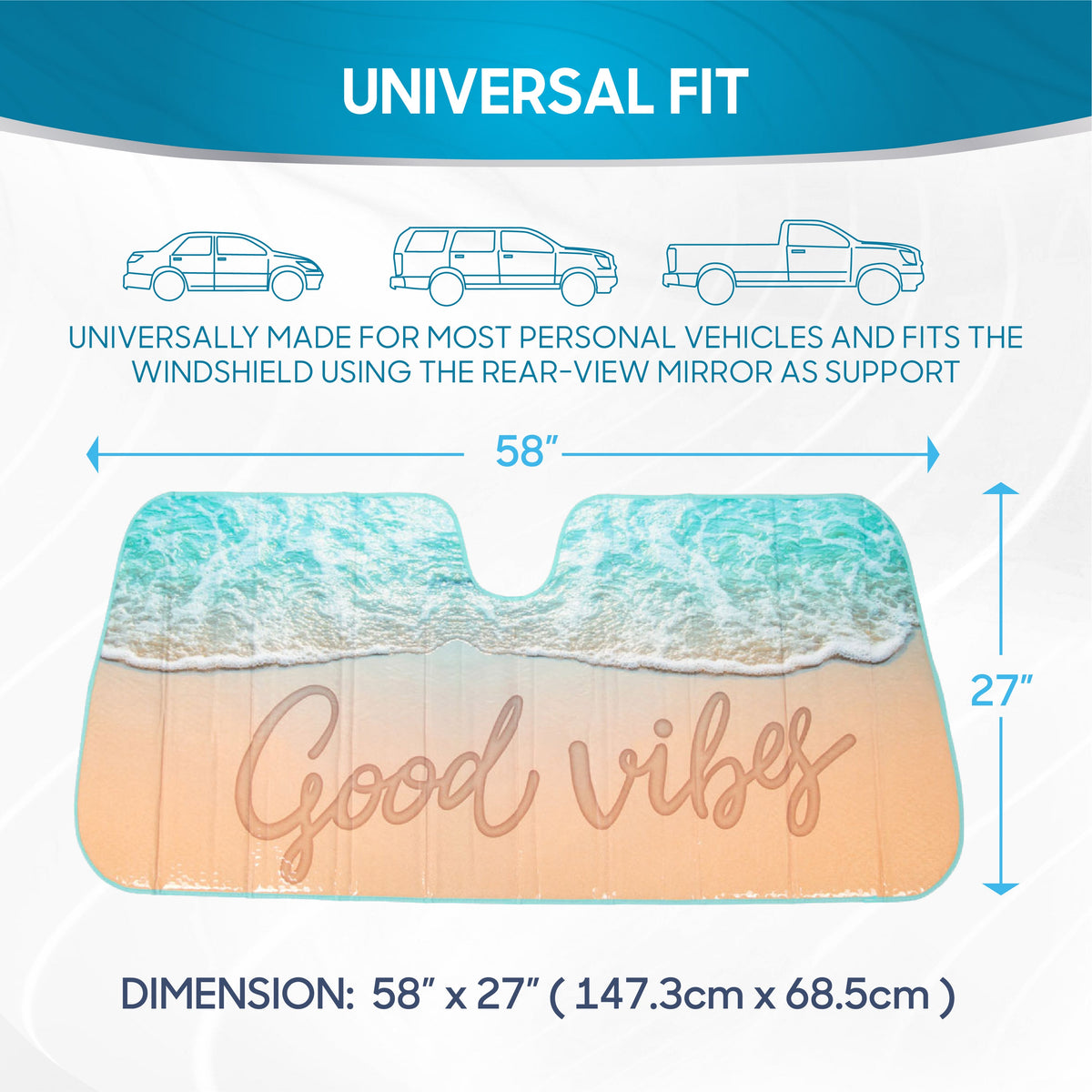 BDK Good Vibes Beach Front Windshield Sunshade (58" x 27")