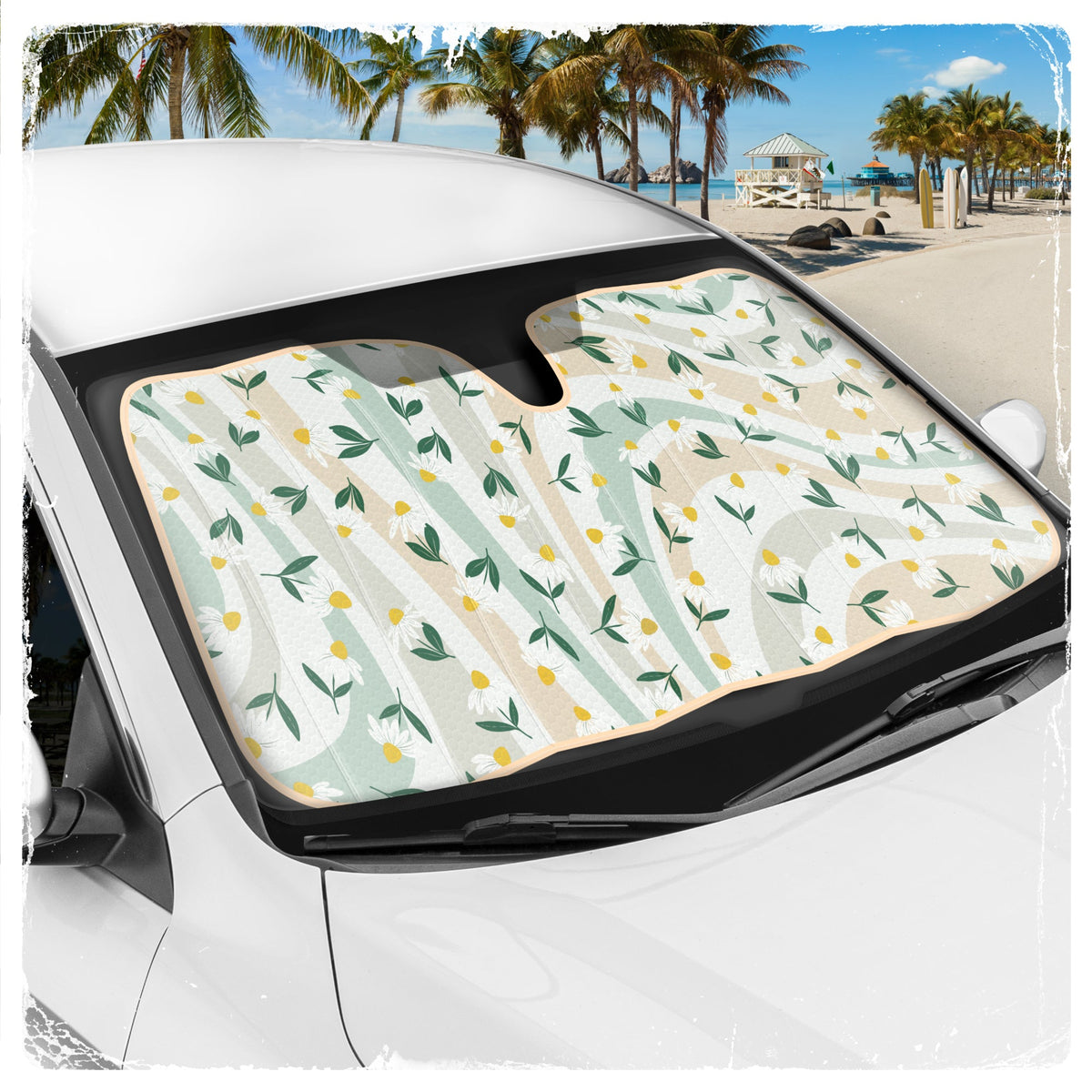 C&C Sage Floral Car Windshield Sun Shade - Sun Visor SunShade for Car Windshield - Window Shades for Cars, SUV & Truck - Dash Cover UV Protection for Front Window Shade Accessories - 57" x 27"