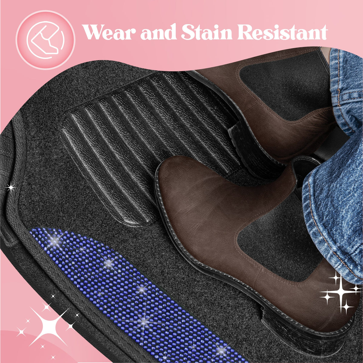 Carbella 4-Piece Diamond Bling Front Floor Mats and Rear Floor Mats - Blue