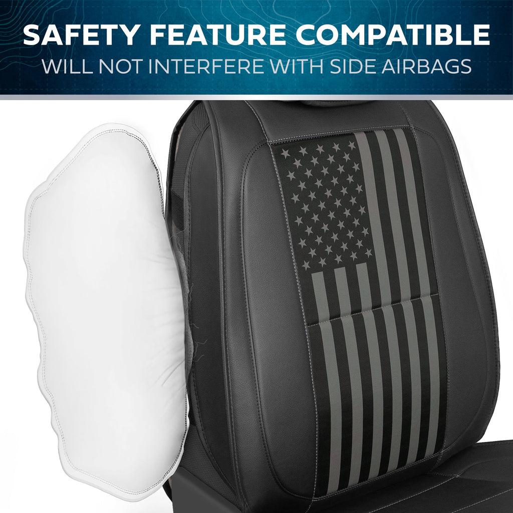 MotorBox Patriot Edition Premium Faux Leather USA Black American Flag Front Seat Covers