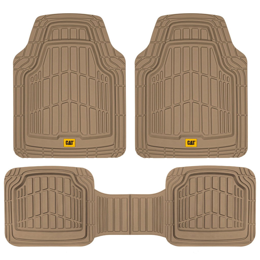 CAT 3-Piece ToughRide Rubber Front Floor Mats and Rear Floor Mats - Heavy Duty, All Weather, Trim to Fit - Beige
