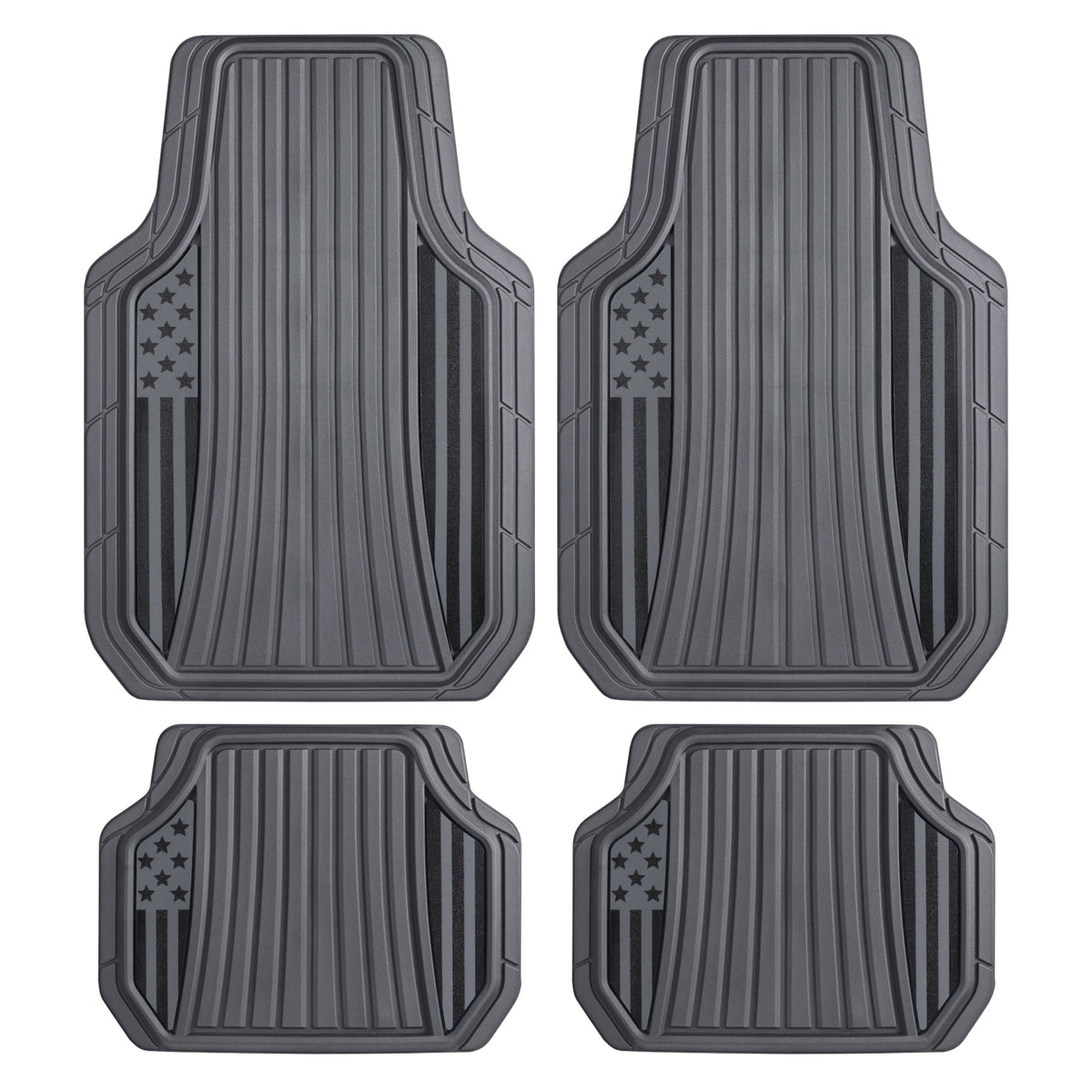 Clone from Motor Trend Flag Car Floor Mats Full Set - Durable Gray Rubber Floor Mats for Cars with Two Tone Accent, All Weather Interior Protection for Front and Rear with Non-Slip Backing, Gray - Flag Gray