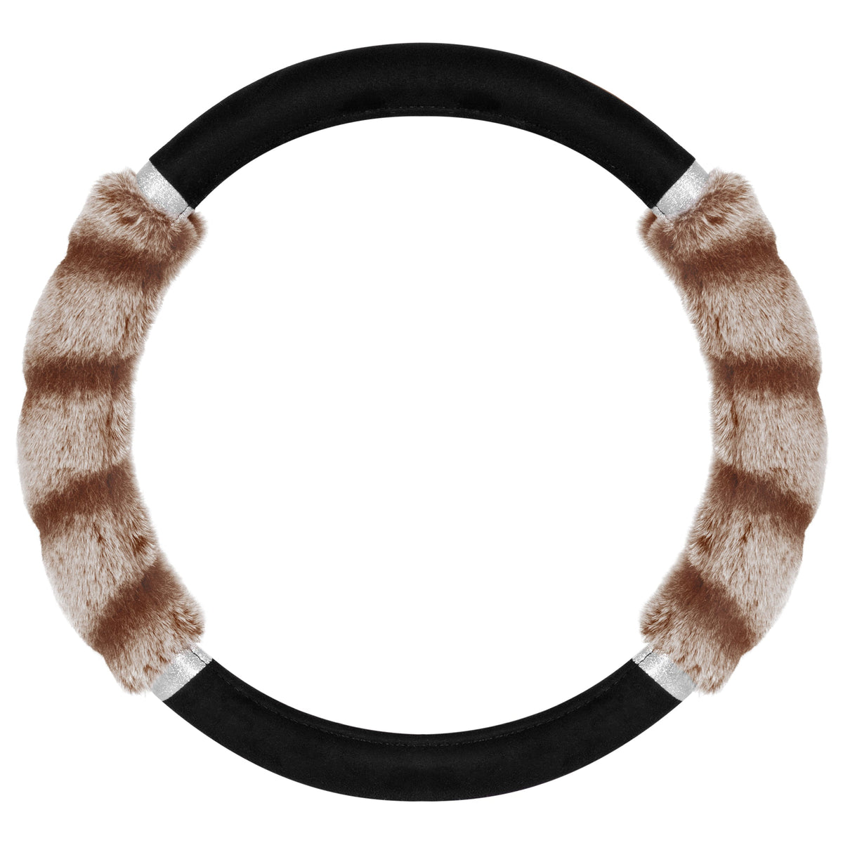 BDK Plush Fur Steering Wheel Cover (Fits 14.5" - 15.5") - Brown with Glitter Grip