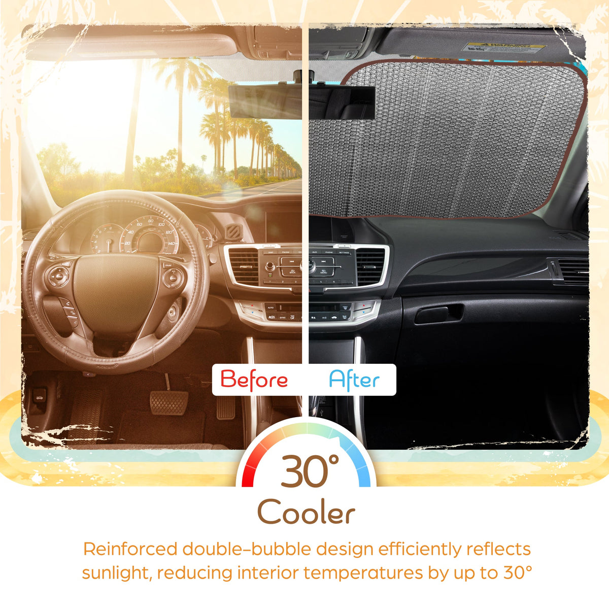 C&C Orange Floral Car Windshield Sun Shade - Sun Visor SunShade for Car Windshield - Window Shades for Cars, SUV & Truck - Dash Cover UV Protection for Front Window Shade Accessories - 57" x 27"