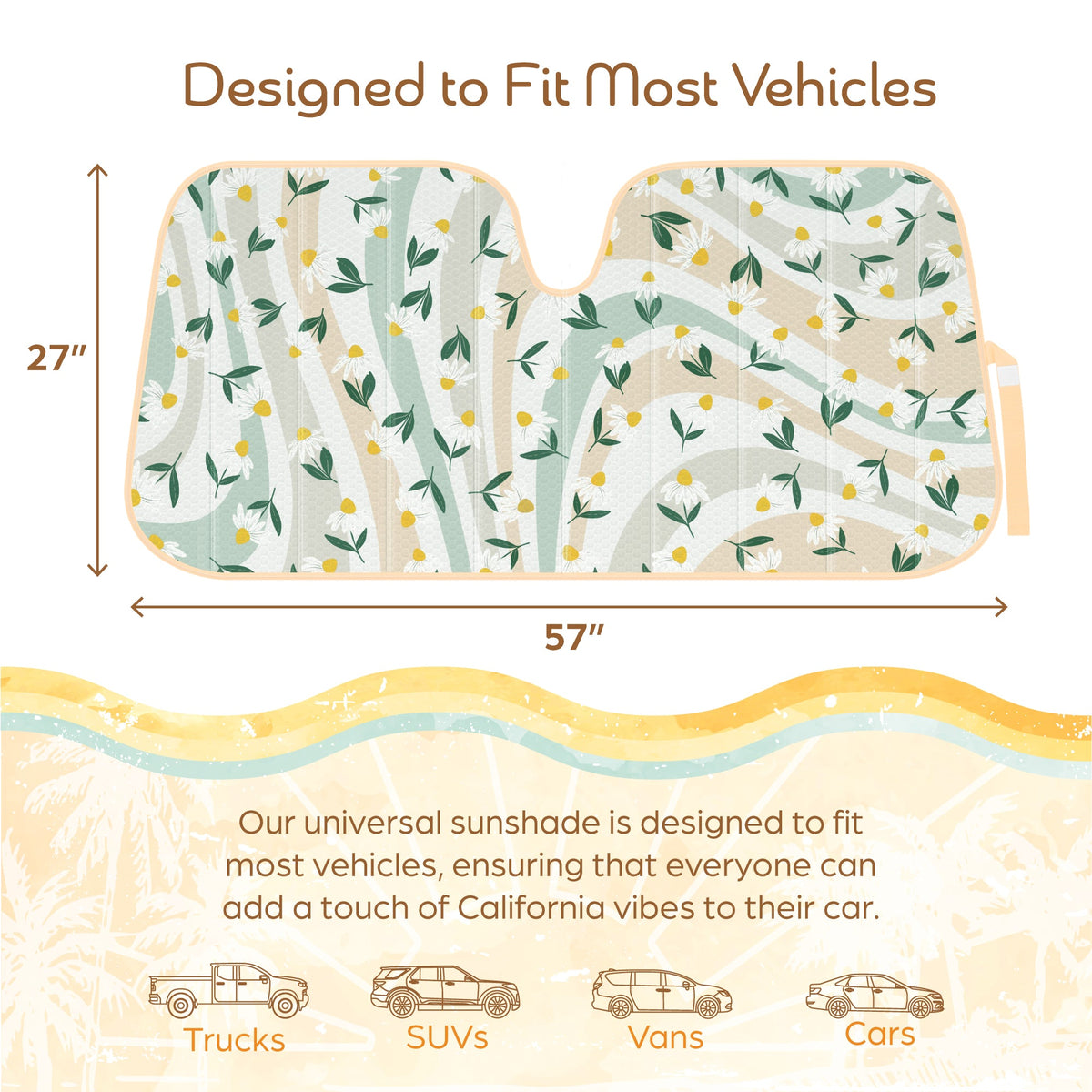 C&C Sage Floral Car Windshield Sun Shade - Sun Visor SunShade for Car Windshield - Window Shades for Cars, SUV & Truck - Dash Cover UV Protection for Front Window Shade Accessories - 57" x 27"
