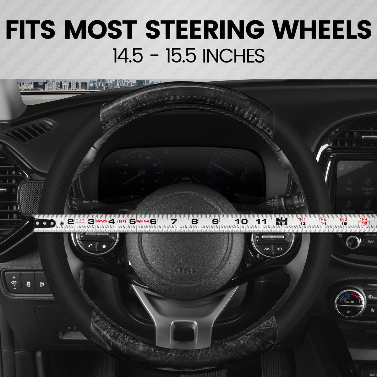 BDK Burlwood Pattern and Leatherette Sport Grip Steering Wheel Cover (Fits 14.5" - 15.5")